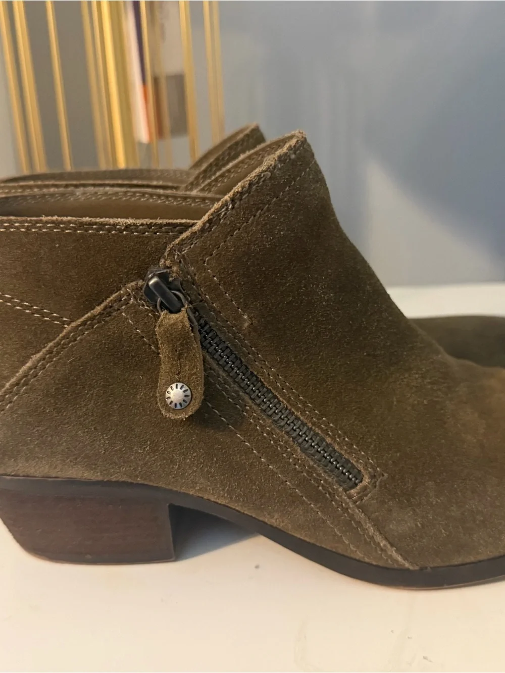 G.H. Bass & Co. Olive Suede Ankle Booties with Side Zip